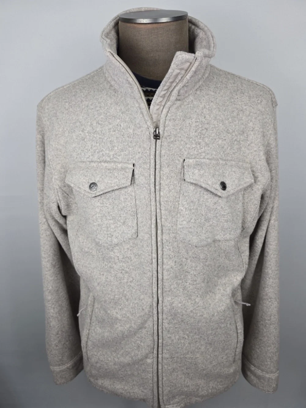 Mountain Khakis Old Faithful Sweater Jacket Fleece Full Zip Mens XL Oatmeal Grey